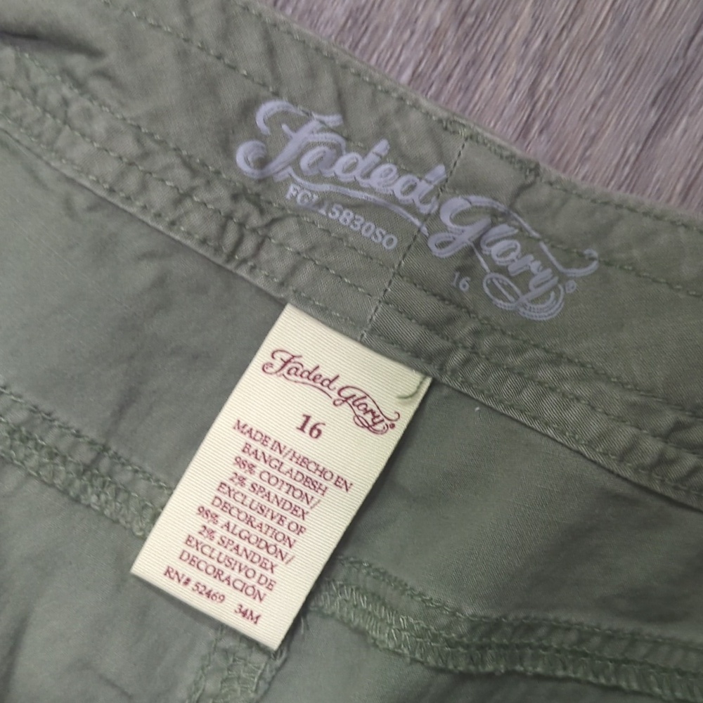 ❤️5/$25 Faded Glory Women Olive Cargo Pants - Picture 4 of 6
